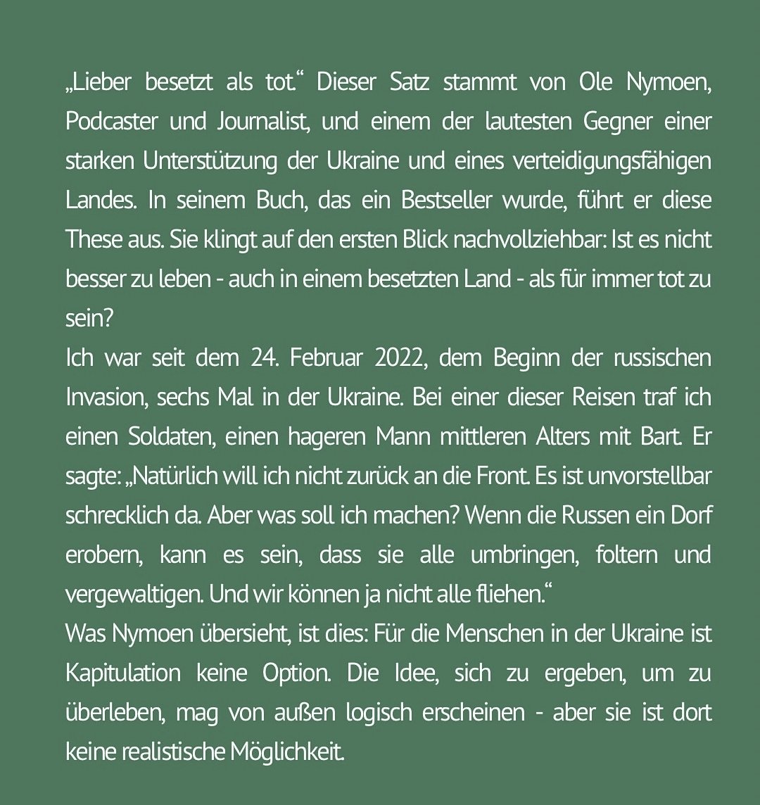 Storch_i's tweet photo. "Lieber besetzt als tot!" ruft @nymoen_ole in jede Kamera, die er finden kann.

@ToniHofreiter war seit Beginn des russischen Überfalls 6 × in der Ukraine &amp; berichtet hier mal, was "besetzt" unter russischer Herrschaft bedeutet: https://t.co/EDdI893OtP