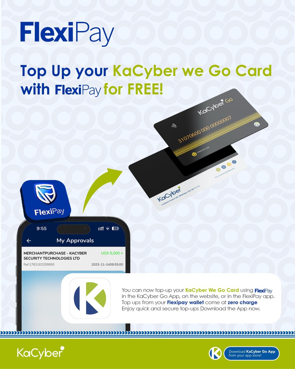 KaCyberApp's tweet photo. FREE top ups now available on the KaCyber We Go smart card through FlexiPay. Load straight from a FlexiPay wallet through the KaCyber Go App, the KaCyber website, or the FlexiPay app. Enjoy fast and secure top ups with no extra cost.
Download the KaCyber Go App and start the next trip.