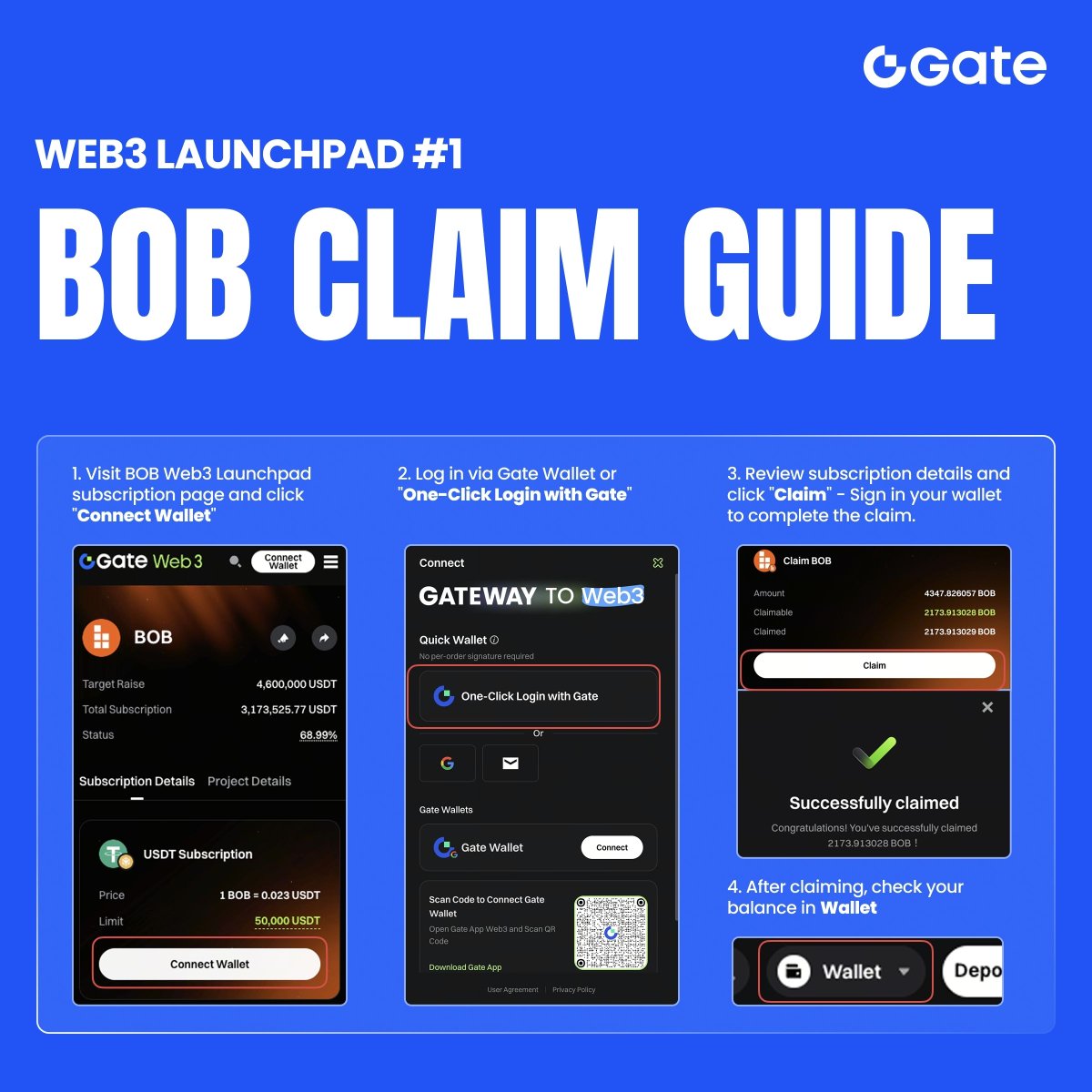 GateWeb3_HQ's tweet image. Gate Web3 Launchpad #1 $BOB @build_on_bob is now ready to claim! 

🔹 Claiming Start: 06:00, 2025, Nov 20 (UTC)
🔹 Follow the 4-step guide and complete your claim within minutes.

Claim now: web3.gate.com/launchpad/bob
More details: gate.com/announcements/…