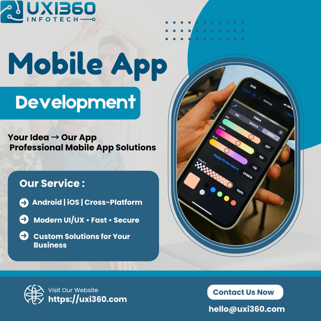 Uxi360InfoTech's tweet photo. At UXI360 InfoTech, we build modern, scalable, and user-friendly mobile applications tailored to your business needs.
 ✔️ Intuitive UI/UX
 ✔️ Fast &amp; Secure Architecture
 ✔️ Custom Business-Focused Solutions
Let’s build something powerful together!
Visit us:https://t.co/uDBvTdTccR https://t.co/X7eYMarviG