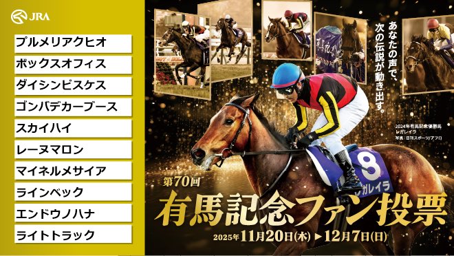 有馬記念ファン投票実施中！
下記URLからキャンペーンに参加して、
#えらべるPay をゲットしよう！
arimafan-vote.com
<a href="/arima_fv/">第70回有馬記念ファン投票</a>

#有馬記念ファン投票
#有馬記念
#JRA