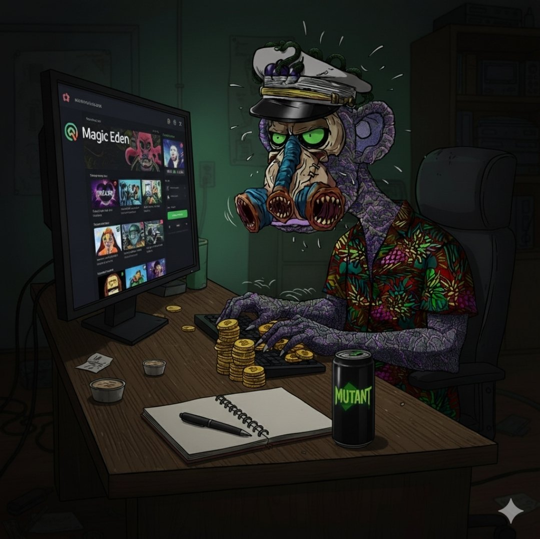 GN mutant fam! Night shift's over, chain's still hot. ⛓️‍🔥🌃

While the world sleeps, the real ones are stacking rare sats and cooking in The LAB. 🧪💰🌕 Moon's high, Bitcoin's humming, mutants don't sleep we evolve. 🚀🧬🦍 Drop your rarest ape below if you're still grinding in