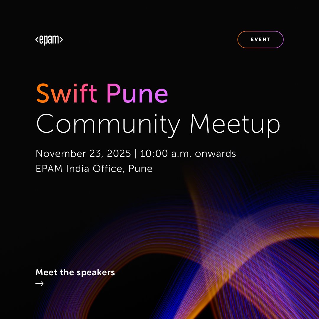 EPAM_India's tweet image. #EPAMIndia is organizing a hands-on #Swift Meetup at the EPAM Pune office, bringing together passionate #iOSdevelopers for a focused #learning session. 
 
Register here: ow.ly/q7ot50XuuLb
 
#EPAM #LifeatEPAM #Swift #iOSCommunity #TechMeetup #MobileDevelopment #SwiftIndia