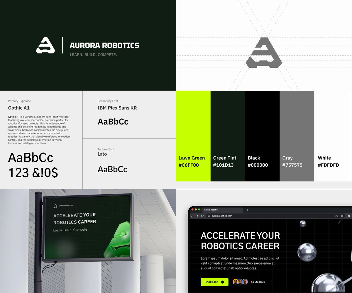 Visual identity work done for <a href="/aurora_robots/">Aurora Robotics</a>. Aurora is dedicated to transforming robotics in Africa. If you want to learn robotics, hmu 💚

Finally cleared this off my drafts after sitting for a while.

Should I post the website work too?🤔