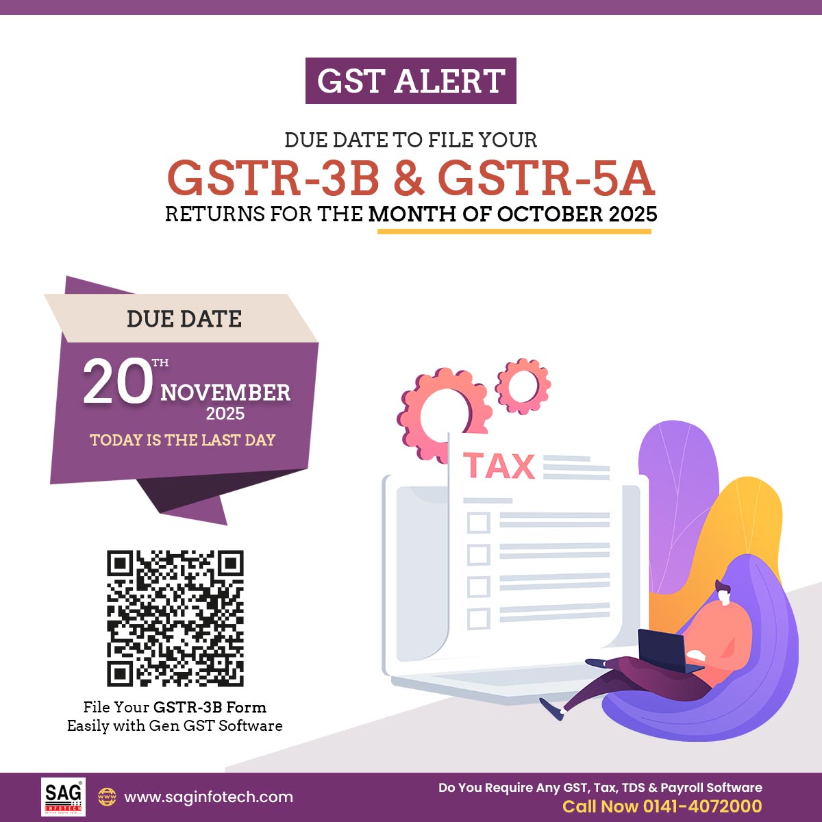 gsthelpline's tweet image. GST Filing Reminder !!
This is a reminder that today is the final due date for filing your GSTR-3B and GSTR-5A returns for October 2025.
Get more: bit.ly/3MhjInM
#GSTReturn #DueDateToday #GSTR3B #GSTR5A