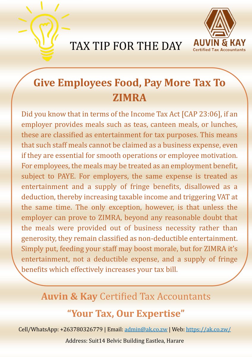 AKcertifiedTAX's tweet image. Give Employees Food, Pay More Tax To ZIMRA