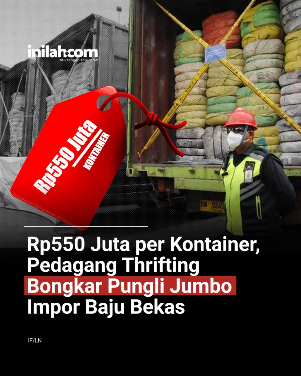 inilahdotcom's tweet image. Bisnis thrifting alias baju impor bekas ilegal ternyata menyimpan praktik pungli yang merugikan negara. Rifai Silalahi, perwakilan pedagang thrifting Pasar Senen, mengungkapkan besaran biaya yang harus dikeluarkan untuk menyelundupkan pakaian bekas ke Indonesia.

&quot;Dengan selama…