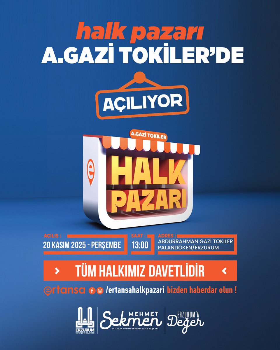 Kıymetli hemşehrilerim,

Erzurum Büyükşehir Belediyesi olarak, vatandaşlarımızın uygun fiyatlarla kaliteli ürünlere ulaşabilmesi için Halk Pazarı'mızın 9. Şubesini Abdurrahmangazi TOKİ'lerde hizmete açıyoruz. 

Bugün saat:13.00’te gerçekleştireceğimiz açılışımıza tüm halkımız