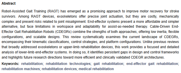 #NewPaperOnline
📖 Cable-Driven End-Effector Robots for Gait Rehabilitation: A Review and Future Research Directions
✍ By Javier Dario Sanjuan De Caro, JOSE DAVID CASTILLO BLANCO, Daniela Charris, etc.
👉 mdpi.com/2218-6581/14/1…

#Robotics #rehabilitation