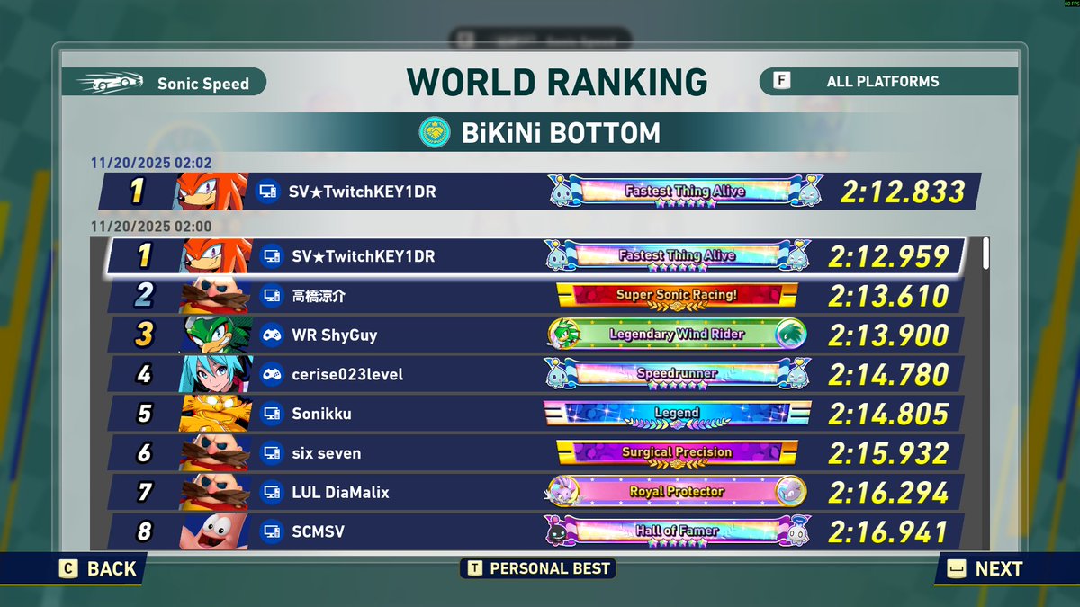 KEY1DR_'s tweet image. After hitting the World Record on new map, took a nap, then I got overtaken by 5 other players. 

I hopped back on and then beat the World Record 3 different times!! A couple of sections still can be fixed.

#SonicRacingCrossWorlds #SonicracingCW #SRCW #ソニックレーシングCW