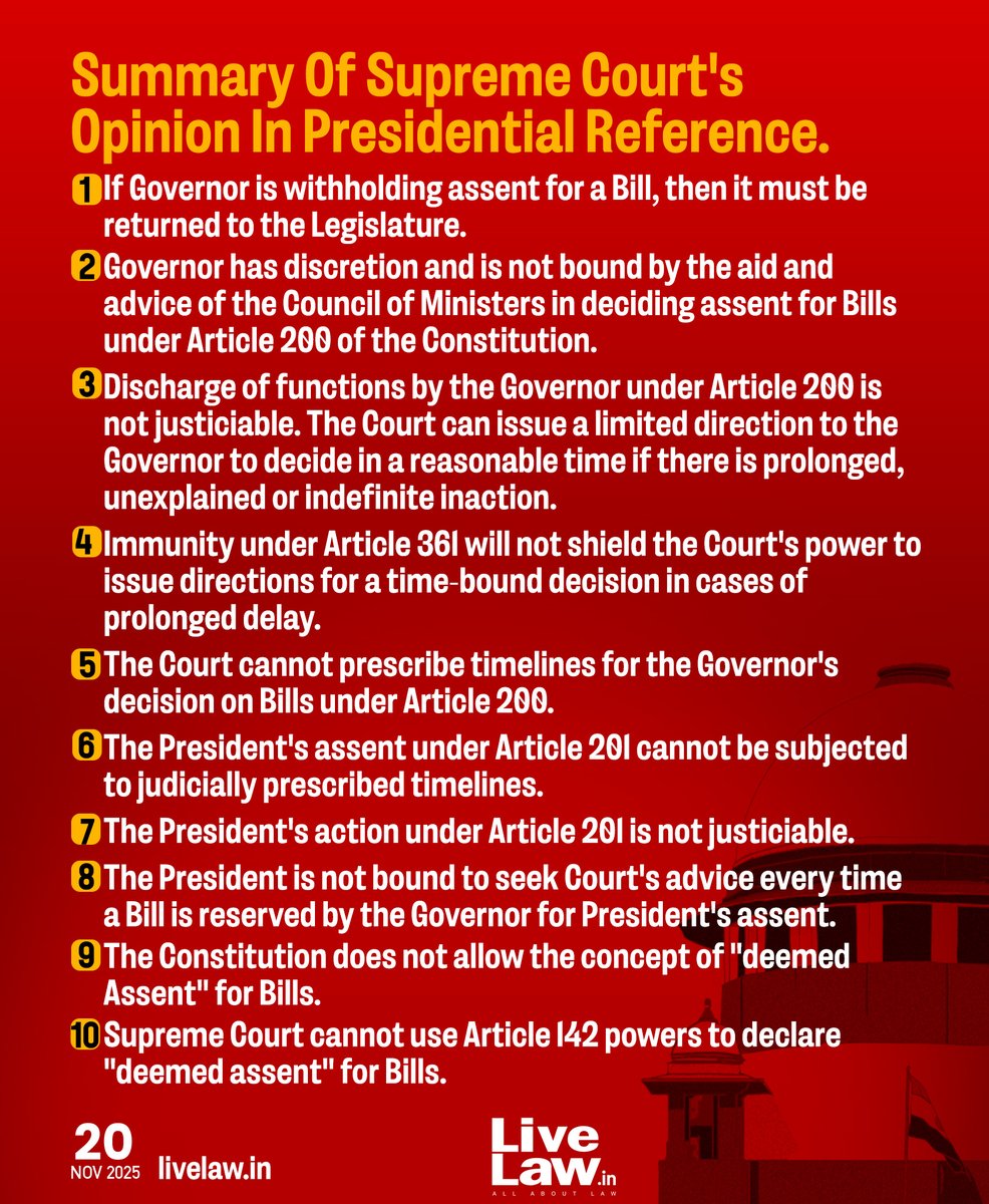 LiveLawIndia's tweet image. #BREAKING 
Summary of Supreme Court&apos;s opinion in Presidential Reference 
#SupremeCourt #PresidentialReference #LiveLaw