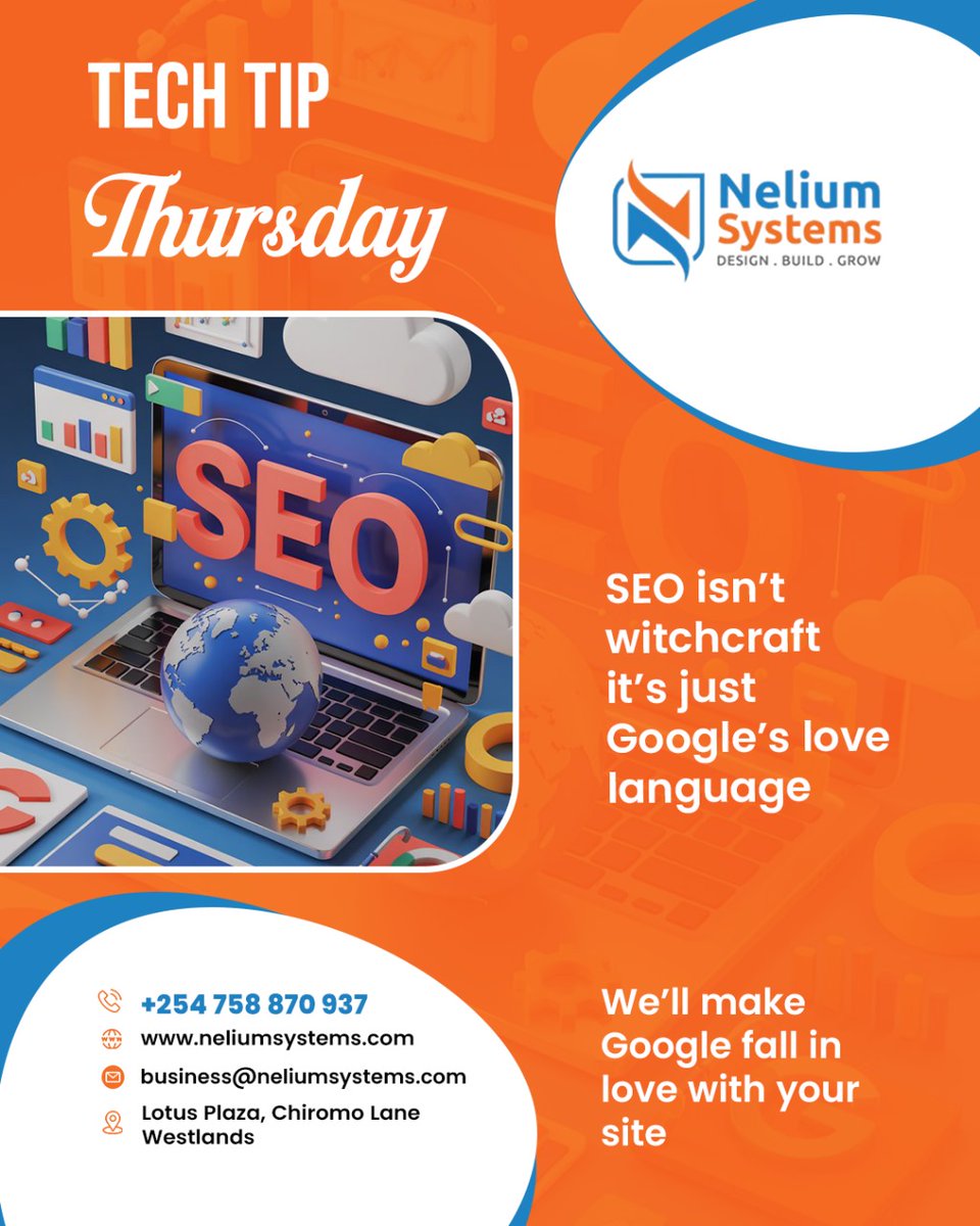 Nelium_Systems's tweet image. Tech Tip Thursday
SEO isn’t witchcraft  it’s simply Google’s love language.
At Nelium Systems, we help your website speak it fluently.
Let’s make Google fall in love with your site.

#BomaYanguMachakos #TheMbeereNorthPlan  #InternationalMensDay #GrandReception2025