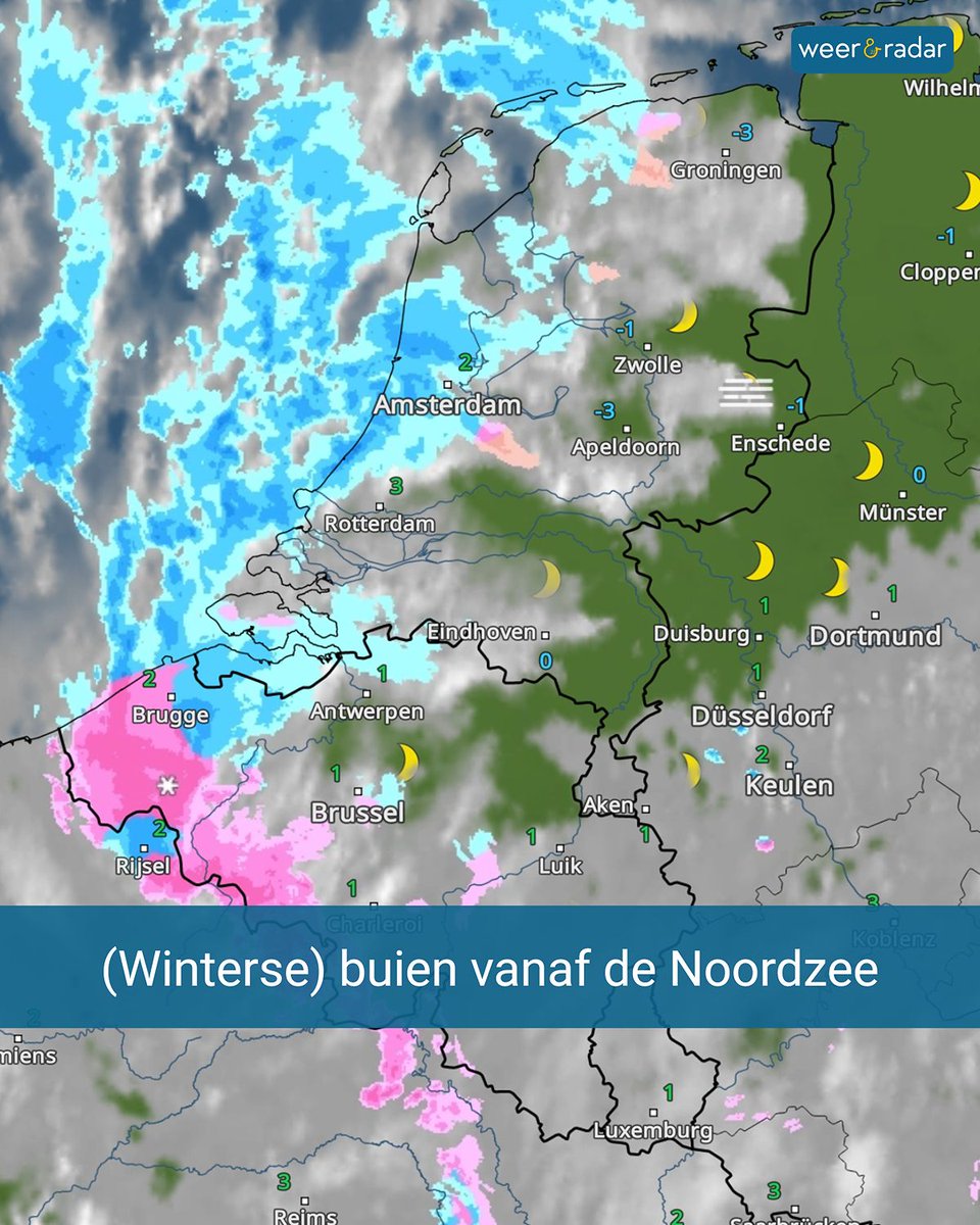 weerenradar_nl's tweet image. +++ #Weerupdate Do 20.11. 8:00u +++
Vanaf de Noordzee trekken er (winterse) buien het land binnen, zoals goed te zien is op de WeerRadar. Landinwaarts is het droger. Daar heeft het in de afgelopen nacht gevroren en is er lokaal gladheid mogelijk.

#weernieuws #weerbericht #sneeuw