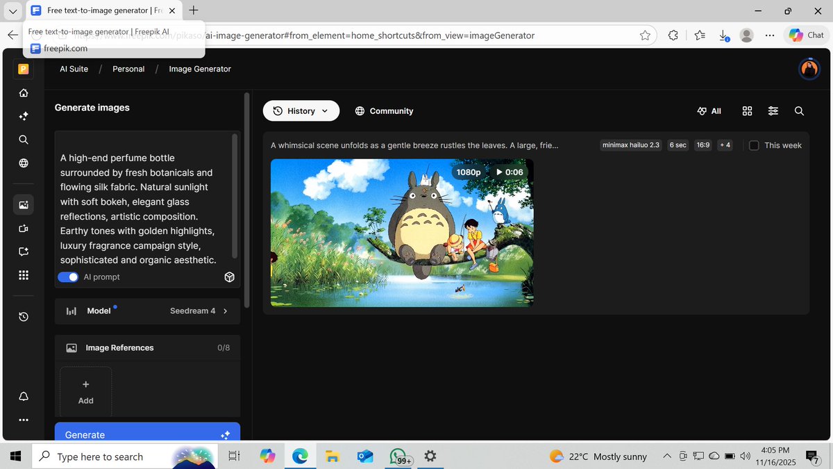 AiTechPerks's tweet image. I needed product photos for a campaign, so I wrote a simple prompt in Freepik’s Image Generator:

&quot;A high-end perfume bottle surrounded by fresh botanicals and flowing silk fabric. Earthy tones with golden highlights, luxury fragrance campaign style, sophisticated and organic…
