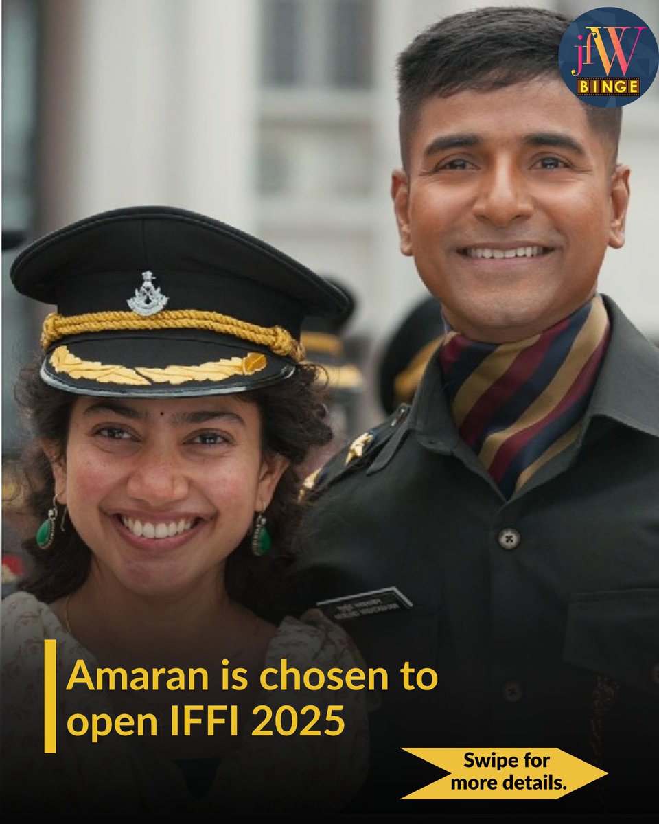 jfwdigital's tweet image. Amaran is chosen to open IFFI 2025🤩🥳
#amaran #sivakarthikeyan #saipallavisenthamarai #rajkumarperiyasamy #IFFI2025 #jfw