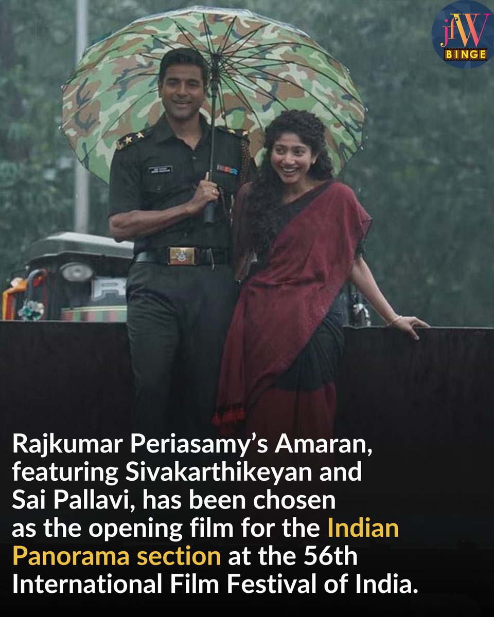 jfwdigital's tweet image. Amaran is chosen to open IFFI 2025🤩🥳
#amaran #sivakarthikeyan #saipallavisenthamarai #rajkumarperiyasamy #IFFI2025 #jfw