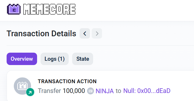 Short-term goal: 10M!! 
Next goals: even higher and farther.

Just now, 100,000 NINJA coins were destroyed. According to statistics, around early November, another player mistakenly transferred approximately 200,000 NINJA coins into the contract and notified everyone.

Therefore,