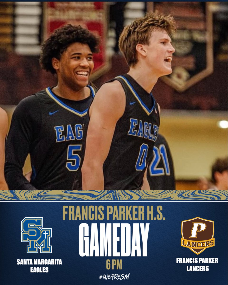 Time for more Eagle action! Santa Margarita (1-0) takes on the Francis Parker Lancers (1-0) on the road Thursday November 20 at 6pm. 
#WeAreSM🦅 
<a href="/SMCHSEagles/">SANTA MARGARITA Catholic High School</a> <a href="/SMCHSAthletics/">SMCHS Athletics</a> <a href="/FrankieBur/">Frank Burlison</a>