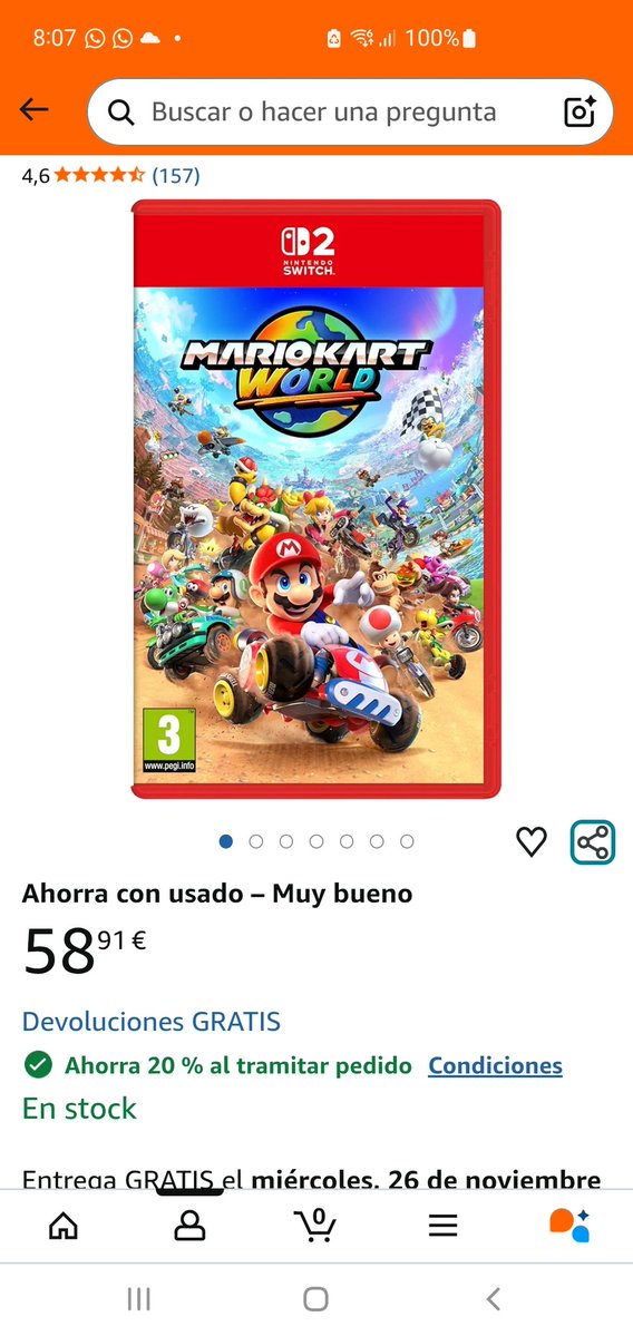 Este #MarioKartWorld de la segunda mano de Amazon (que prácticamente son nuevos) se te queda en 49 euros amzn.to/4piR47M al aplicar el 20% de descuento adicional 
¡Con este enlace referido nos echas una mano!