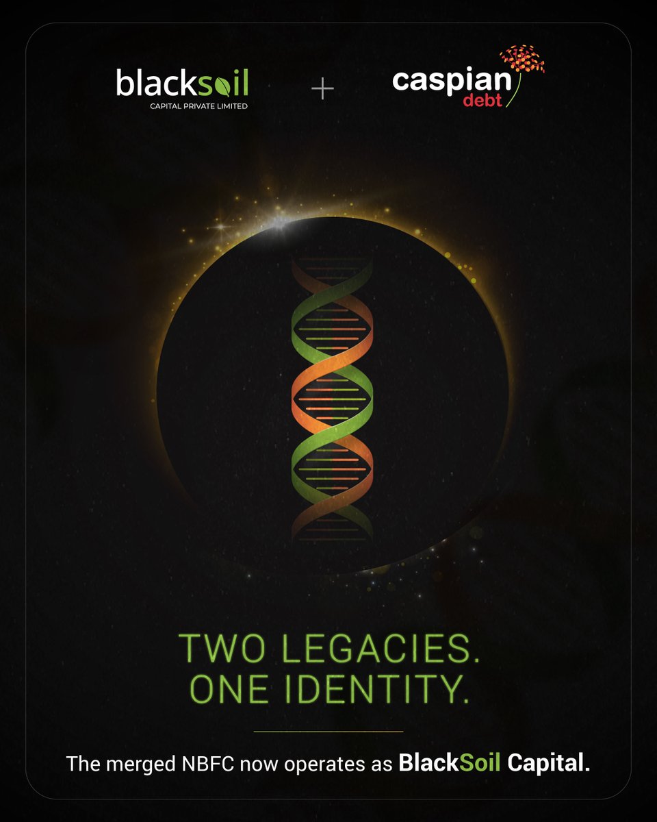Two Legacies. One Identity. One Unified Future. 🤝
We are happy to share #CaspianDebt is now officially merged into #BlackSoilCapital, post nods from the #RBI &amp; the #NCLT.  
Since Nov 1, 2025, the merged entity has been operating as #BlackSoilCapital. 
#Merger #nbfc