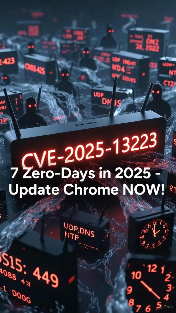 42sudhir's tweet image. 🚨 Another Zero-Day in Chrome – This is the 7th one in 2025! 🚨

Google just emergency-patched CVE-2025-13223 – a critical type confusion flaw in V8 that is already being exploited in the wild. Attackers can trigger heap corruption and potentially run code on your machine just by…