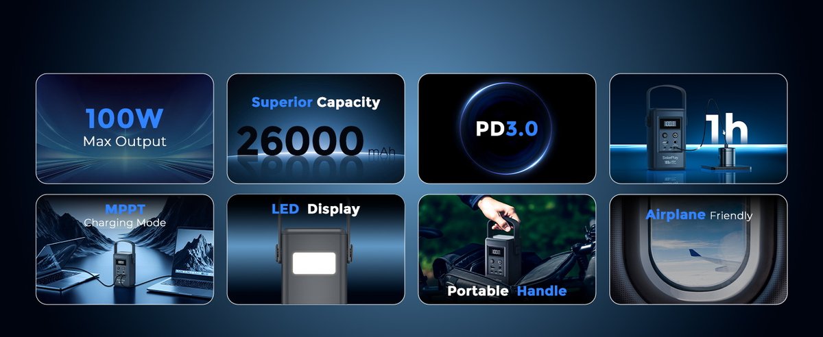 solarplaytech's tweet image. ⚡️ SolarPlay Q100 Power Station ⚡️

Learn more 👉: solarplay.net/collections/al…

#Solarplay #SolarplayQ100 #solargenerator #HomeBackupPower #PowerStation #100W #trailer