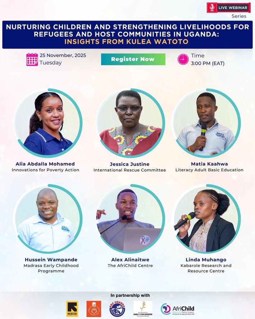 Join us for an exciting webinar on Nurturing children and strengthening livelihoods for refugees and host communities in Uganda : Insights from Kulea Watoto

Register 👉shorturl.at/GYNoc