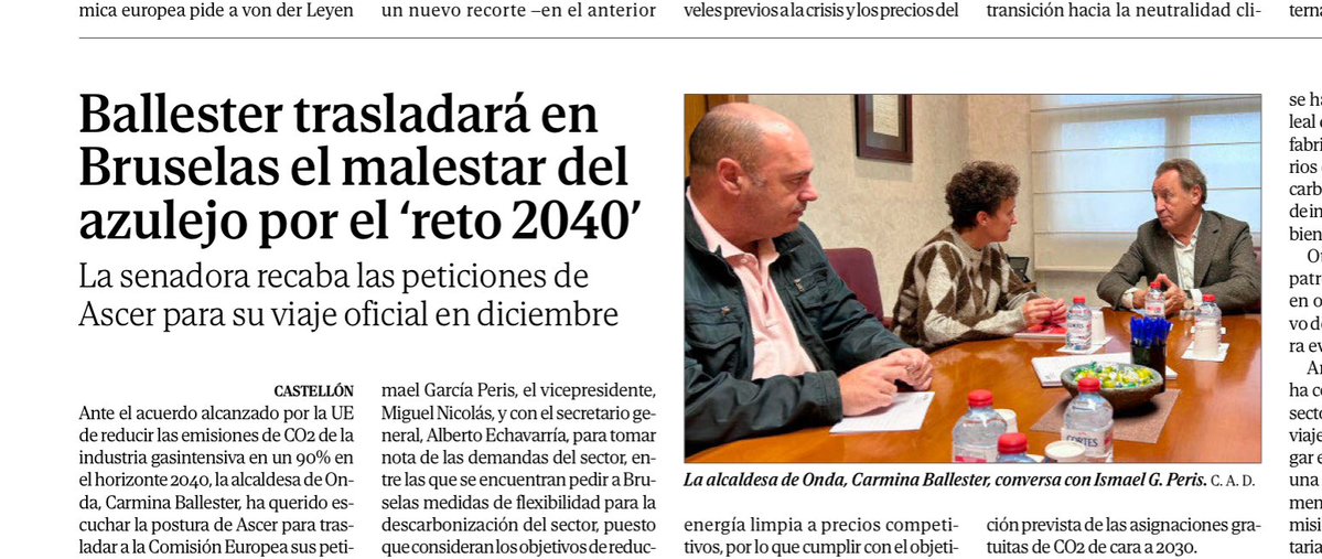 No dudo de la buena intención de Ballester porque su municipio sin cerámica se muere pero no hay que olvidar que es su partido, PP, el que apoya las políticas verdes que nos arruinan, y que es su jefe Feijoo el que sostiene a Ursula Von der Leyen, la jefa de todo este desastre.