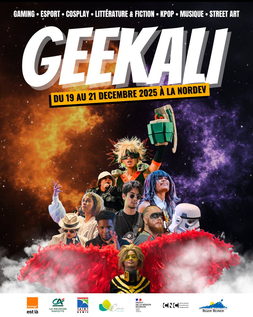 #Cinor [ Terre de Proximité ] #Culture🦸Geekali 2025, le festival réunionnais de la pop-culture où VOUS êtes les héros!  ☝️ Du 19 au 21 décembre, à la Nordev,  billetplus.re/evenement/fest… On vous attend nombreux et on est impatients de vous revoir !! 🙏😉 Alors vous y serez