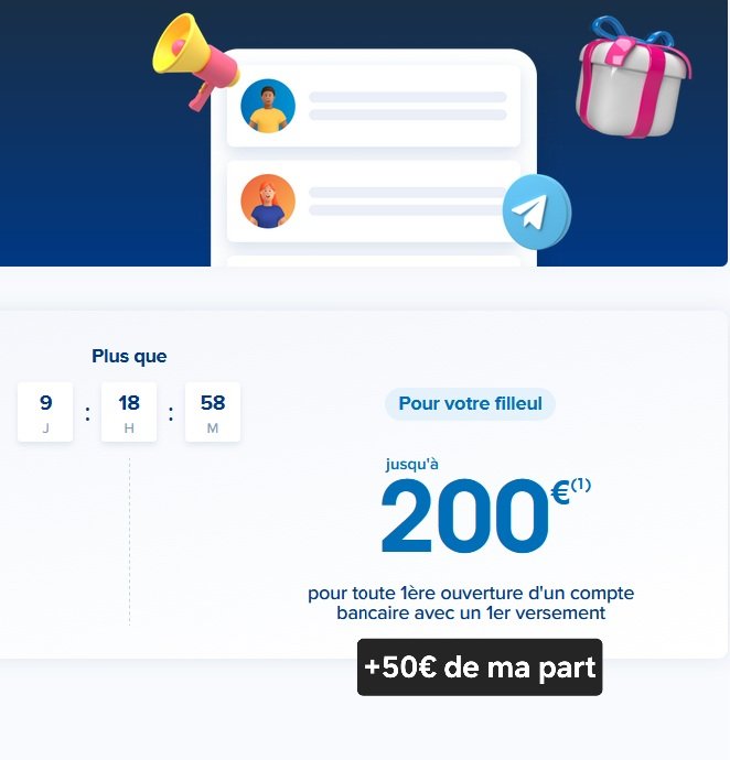 robert160811's tweet image. Code boursobank 250€ jusqu&apos;au 18 Novembre !!

Lien de boursorama parrainage :   bour.so/p/Qo3pqbTGuC2.

Code : MASA4457

Offre parrain boursobank parrain !
.