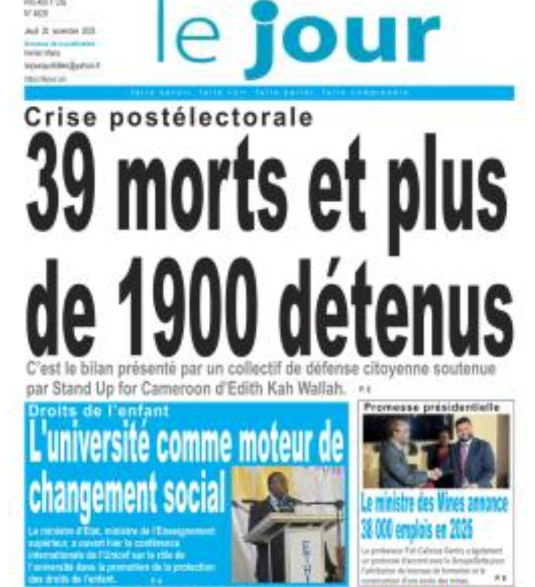 tassingremi's tweet photo. 39 morts et plus de 1900 détenus. C'est le bilan présenté par le collectif «Défense Citoyenne du Cameroun» soutenu par @Stand4Cameroon 
cc @KahWalla @njifen #FreeCameroon🇨🇲 https://t.co/M5EYCfjtby
