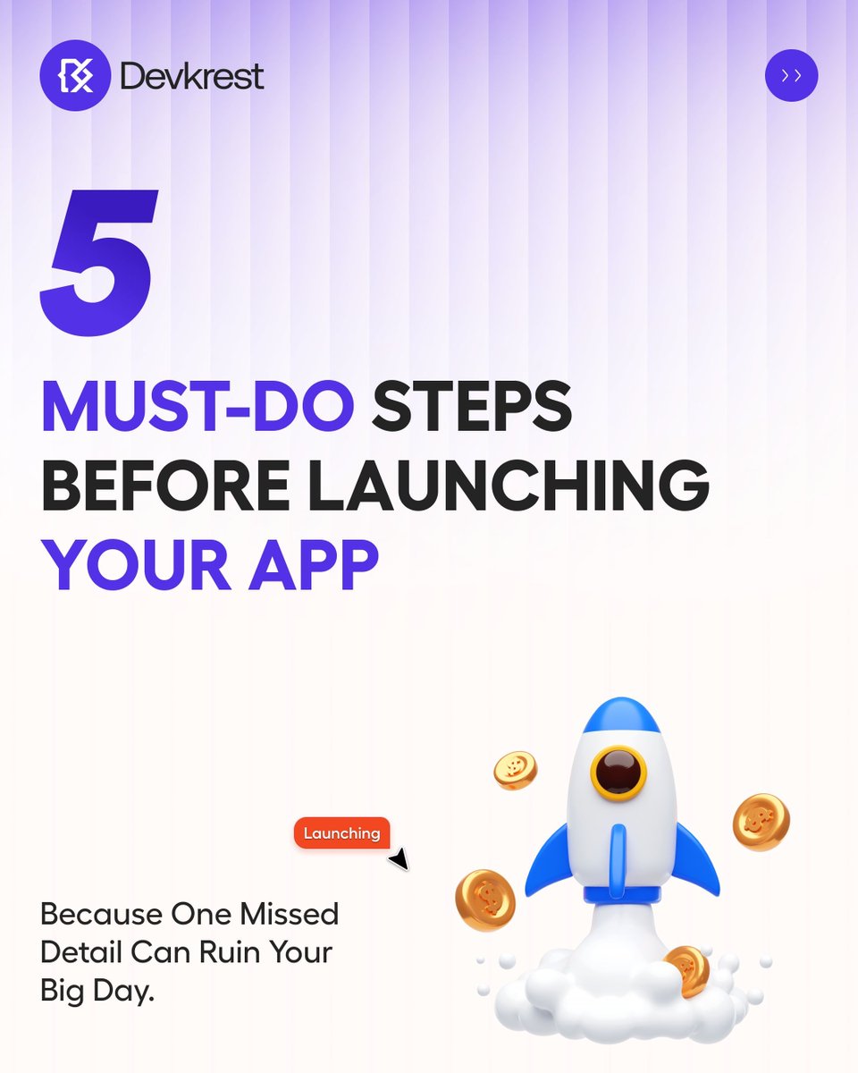 devkrest's tweet image. Launching your app? 🚀
Before you go live, check these 5 must-do steps — from QA to ASO to marketing.
Small details = big difference on launch day.

#AppLaunch #MobileAppDevelopment #ASO #StartupTips #Devkrest
🔗 devkrest.com