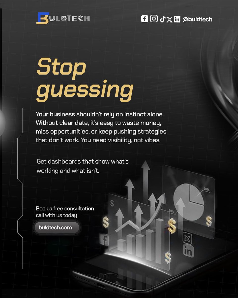 buldtech's tweet image. Running your business shouldn’t feel like guessing. 

With the right dashboards, you can see what’s working, what’s wasting money, and where to focus next.

Ready to grow your business? Book a free consultation today at buldtech.com/contact-us.