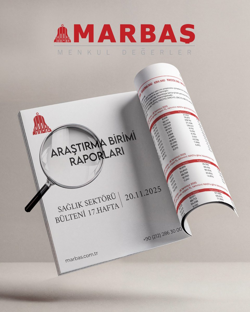 20 KASIM 2025 ARAŞTIRMA BİRİMİ RAPORLARI🔔    

Sağlık Sektörü 17. Hafta Bültenimiz Marbaş Web Sitemizde Yayında! 👇
marbas.com.tr/sirket-raporla… 

#herzamanyanında