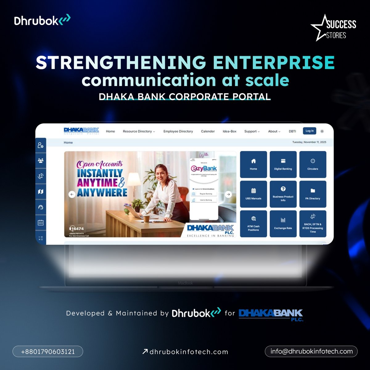 dhrubokinfotech's tweet image. The Corporate Portal for Dhaka Bank PLC centralizes internal updates, documents &amp;amp; workflows — making operations more connected and transparent. Built by Dhrubok Infotech to support enterprise-level digital transformation.

#EnterpriseSoftware #DhakaBank #DhrubokInfotech