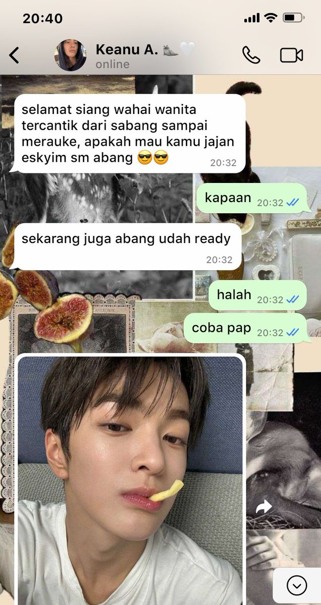 miaukesyiL's tweet image. 𝒟aily chat absurd 𝒦eanu &amp;amp;  𝒊ssa as jamet boyfriend and aesthethic girlfriend, a #keonsuni few tweets au 🥨🧶🎮