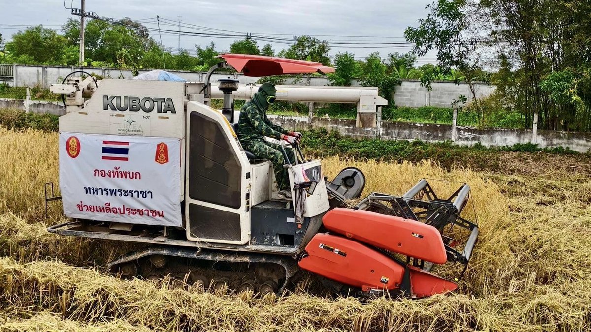 army2pr's tweet image. พลตรี วิชิต มักการุณ ผู้บัญชาการมณฑลทหารบกที่ 27 อนุมัติให้ ชุดปฏิบัติการรถเกี่ยวข้าว ออกเกี่ยวข้าวช่วยเหลือเกษตรกรชาวนาในราคาถูก เพื่อลดต้นทุนการเก็บเกี่ยวผลผลิต ณ หมู่ 13 บ้านหนองบัวทอง ตำบลเหนือเมือง อำเภอเมือง จังหวัดร้อยเอ็ด พื้นที่นา 10 ไร่ ได้ข้าวเปลือกจำนวน 3,000 กิโลกรัม