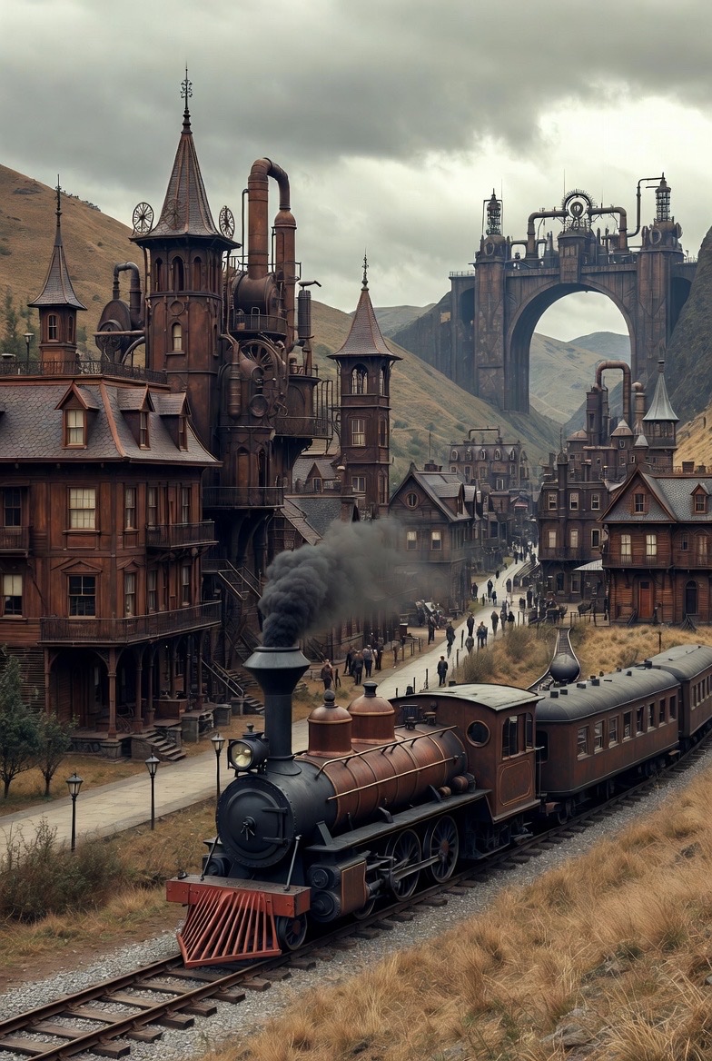 CoolColdColdest's tweet image. A couple of @grok steampunk train scenes: