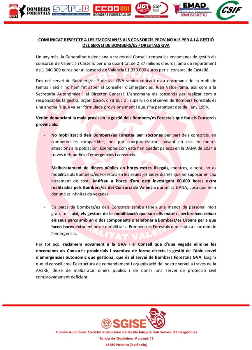 CGT-BOMBERS FORESTALS GVA tweet media