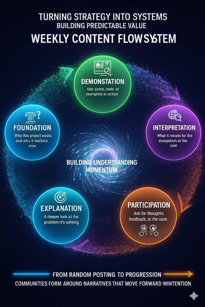Turning Strategy Into Systems

A strategy only becomes powerful when it’s repeatable,Web3 moves fast, and if your content relies only on inspiration, you’ll run out of speed before your project finds momentum. The creators who last aren’t just skilled they’re organized. They