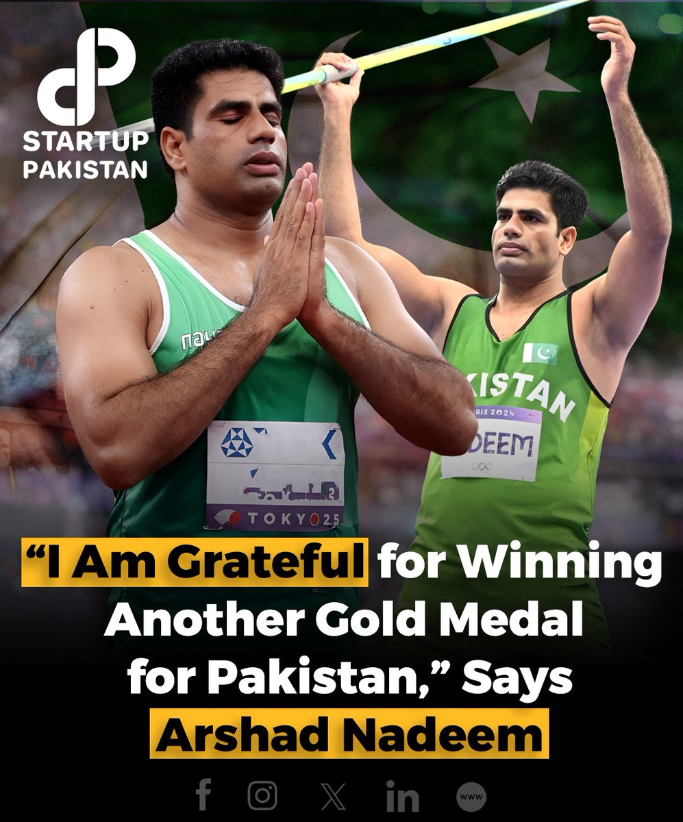 PakStartup's tweet image. “I am grateful for winning another gold medal for Pakistan,” says Arshad Nadeem.

#Gold #ArshadNadeem #Goldmedal #Riyadh