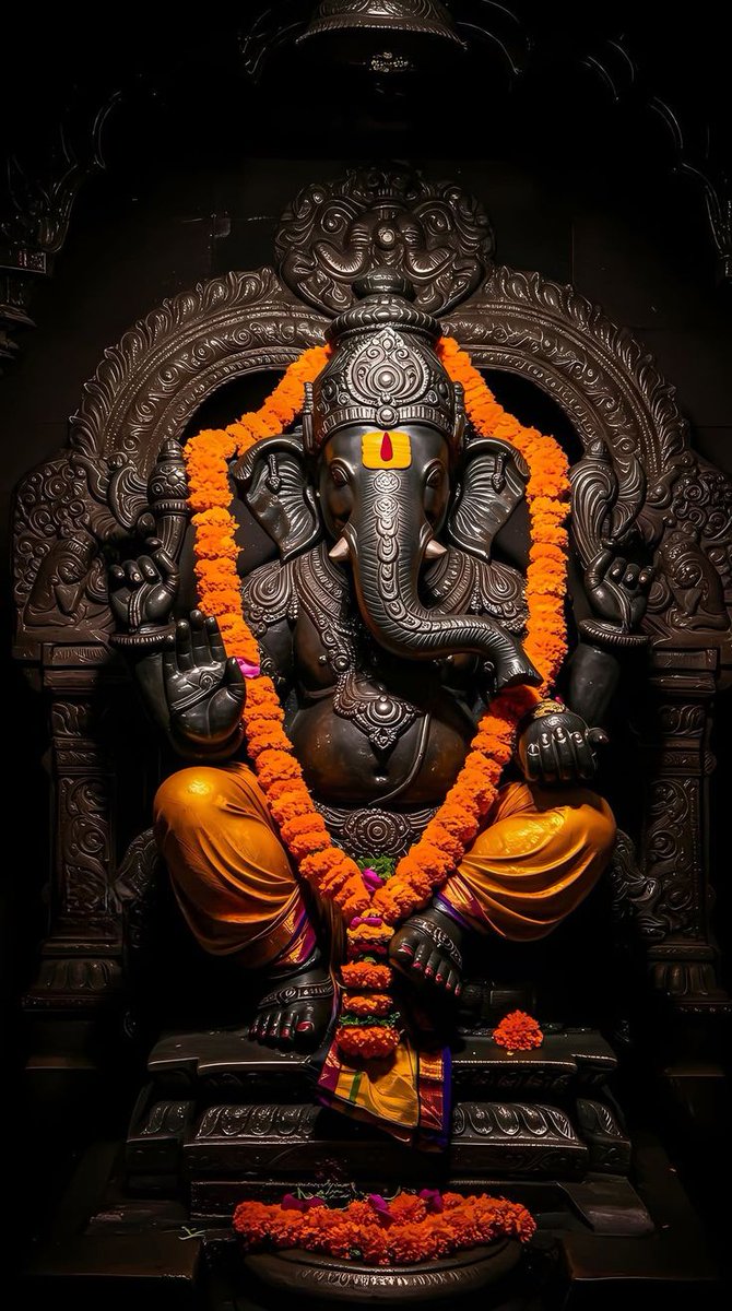 Its_Me_Jasraj's tweet image. When Bappa sits, the universe stands in devotion. 🙏🏻🌺