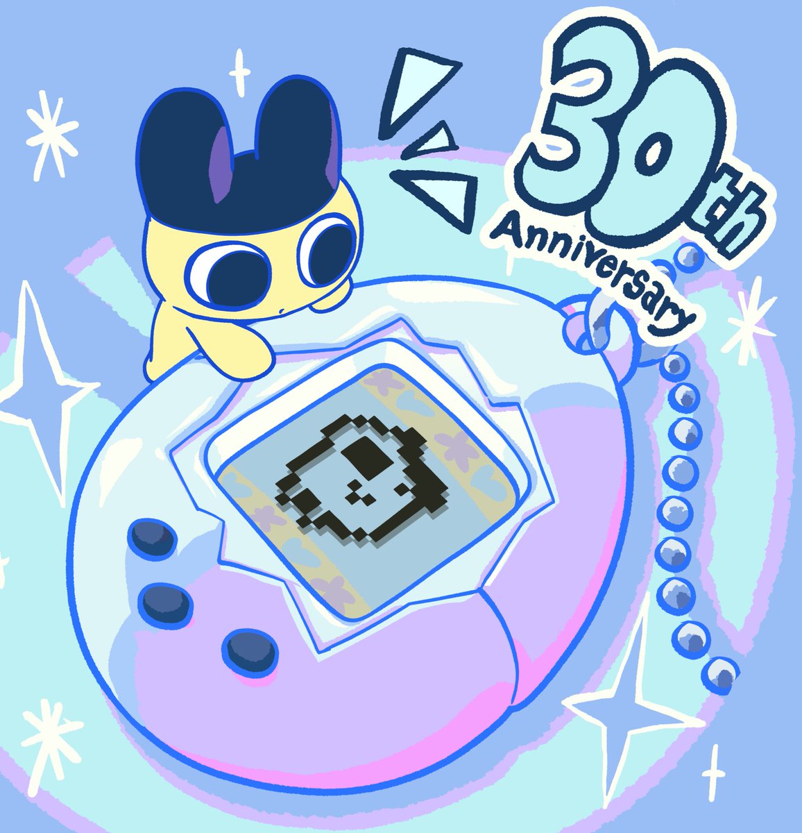 【おしらせ】
「大たまごっち展」にて展示されるイラストを描かせていただきました！
たまごっち30周年、おめでとうございますー！🥚🥚

#大たまごっち展 #Tamagotchi