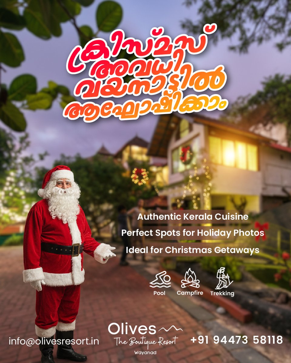OlivesResorts's tweet photo. 🎄✨ Christmas escape in Olives Boutique Resort, Wayanad!

Authentic Kerala sadya🎉, Instagram-worthy mountain views📸, pool parties under the stars🌌, trekking through coffee plantations.
Book now: +91 94473 58118

#ChristmasInKerala #WayanadChristmas #OlivesResort #FestiveVibes https://t.co/yMC3wIeWb0