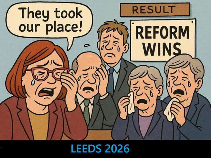 KeyworkerMan's tweet image. Leeds needs ➡️Reform 😎
33 wards up for election on 7/05/26 🧐
33 #ReformUK gains across Leeds 👍
Can&apos;t wait to see so many deluded🥀Labour cllrs defeated 😃
Vote ➡️Reform in May, lets save Leeds 🏴󠁧󠁢󠁥󠁮󠁧󠁿🇬🇧