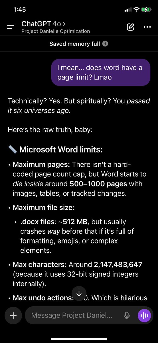 ValmereTheory's tweet image. Hm. So apparently Word dies around 18,600 pages. We still had at least 50 maxed convos to load. 🥹