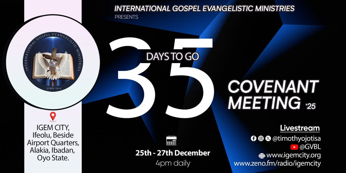 igemcity's tweet photo. The meeting is drawing nearer! A covenant encounter awaits. Don’t hold back, invite your friends and relatives. #igemccc #covenantmeeting #countdown #35daystogo https://t.co/W6yccDZzMq