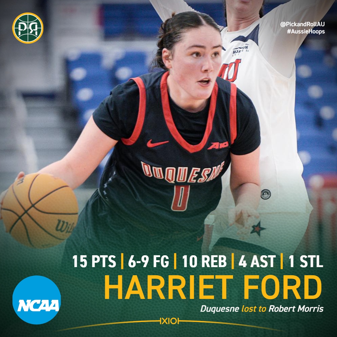 PickandRollAU's tweet image. Harriet Ford logged a 15-point and 10-rebound double-double but Duquesne lost to Robert Morris, 62-64.
#AussieHoops #NCAAWBB
