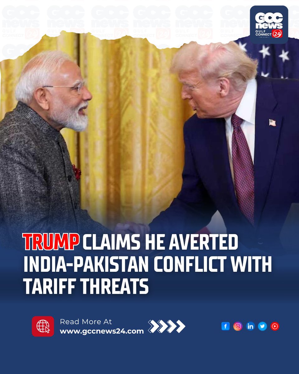 gccn24's tweet image. Trump says he averted India-Pakistan conflict with tariff threats; India  denies third-party role. 
.
More info: gccnews24.com/trump-claims-h…
.
#IndiaPakistan #Trump  #TradeTariffs