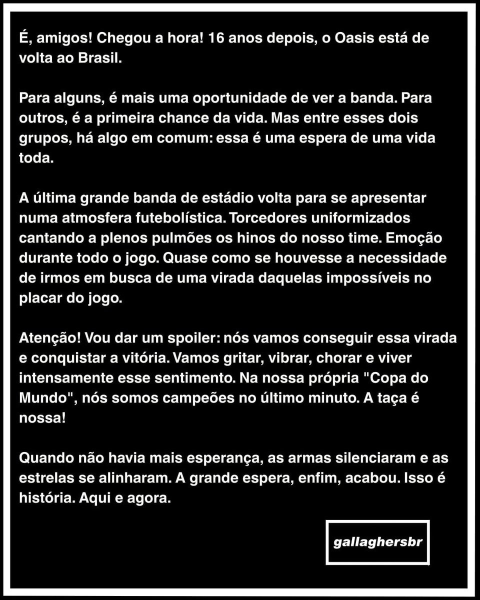 Chegou a nossa hora, Brasil! 🇧🇷 #OasisLive25